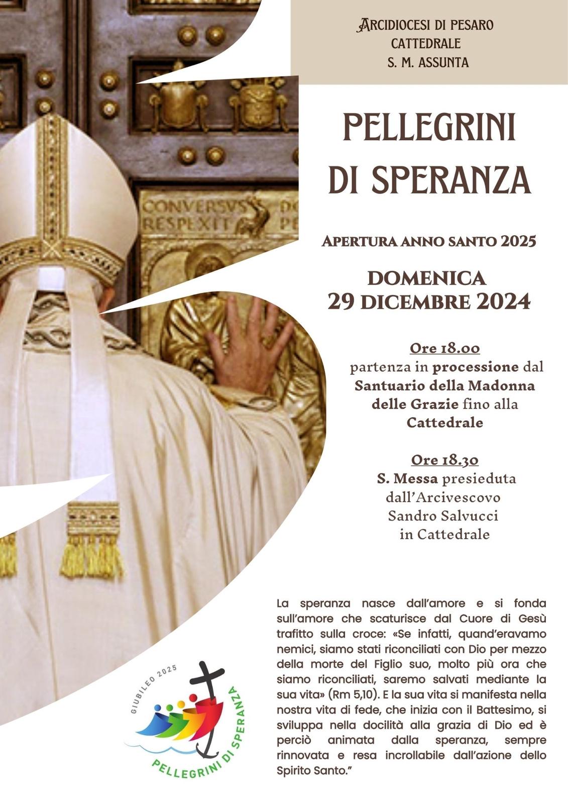 APERTURA ANNO SANTO 2025 – Domenica 29 dicembre 2024, ore 18.00 – Partenza in processione dal Santuario della Madonna delle Grazie fino alla Cattedrale