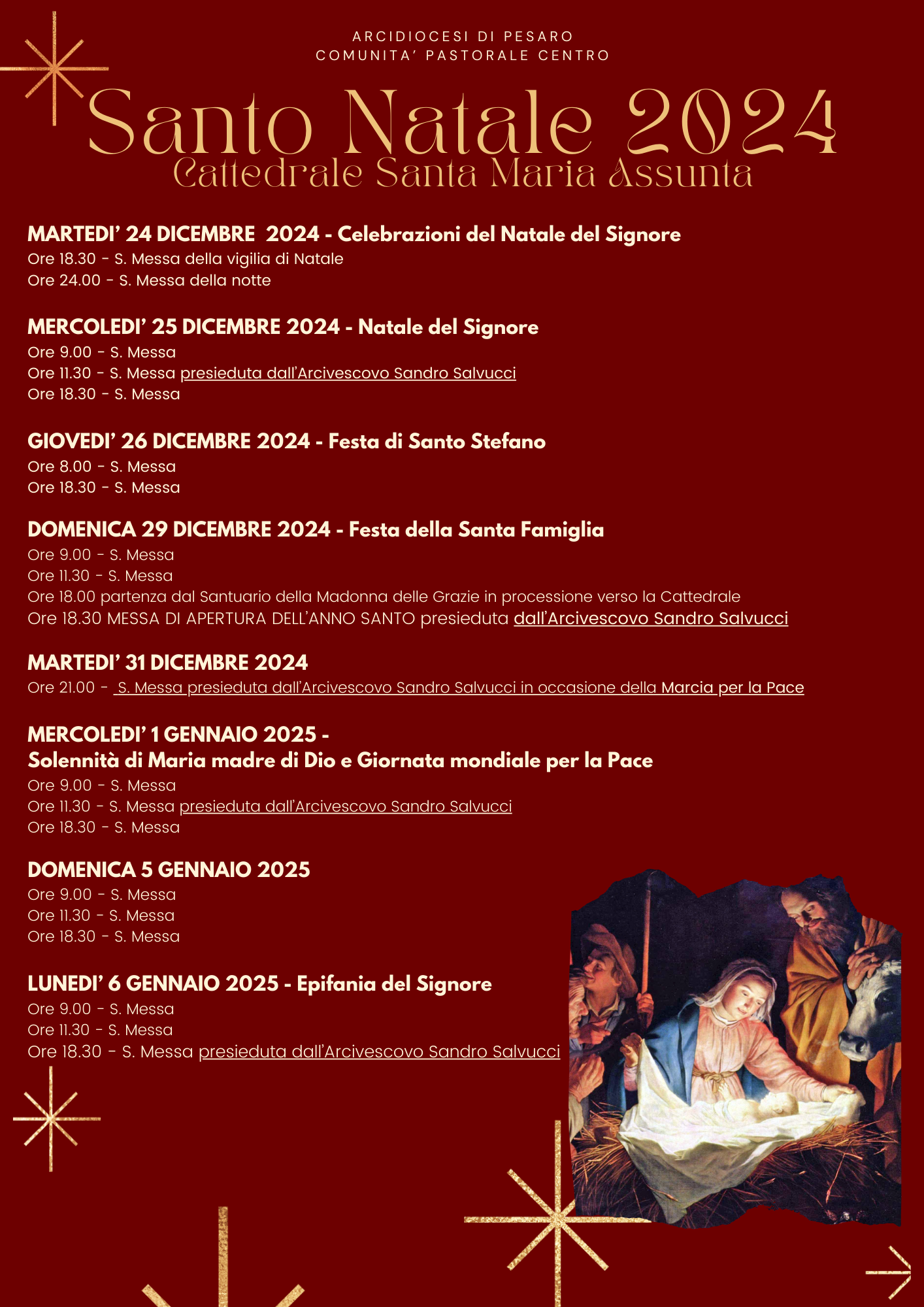 SANTO NATALE 2024 – Calendario delle celebrazione nella Cattedrale