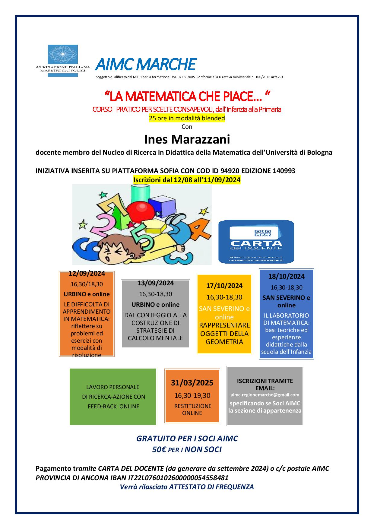 AIMC MARCHE – LA MATEMATICA CHE PIACE – Corso dall’infanzia alla primaria – Calendario